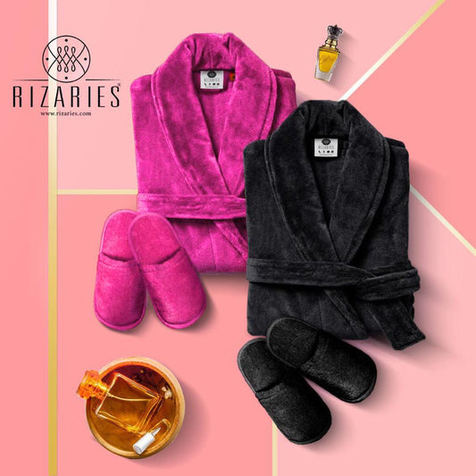 Couple Set (2 Velour Bathrobe, 2 Velour Slippers)